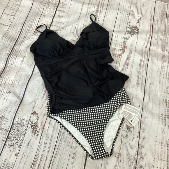 350. Hilor Black Ruffled Tankini Top NWOT Size 16 - Picture 4 of 5